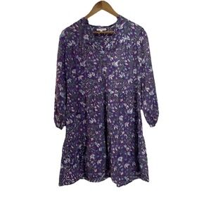 Fitzroy & Willa Marti Tiered Purple Baby Doll Floral Dress M Peasant Cottage‎